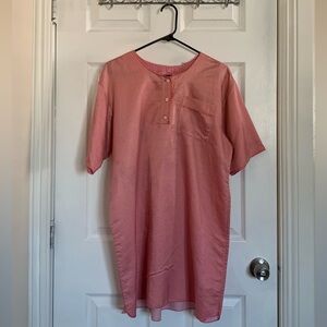 Vintage pink pajama shirt dress, short sleeve, with tiny dots